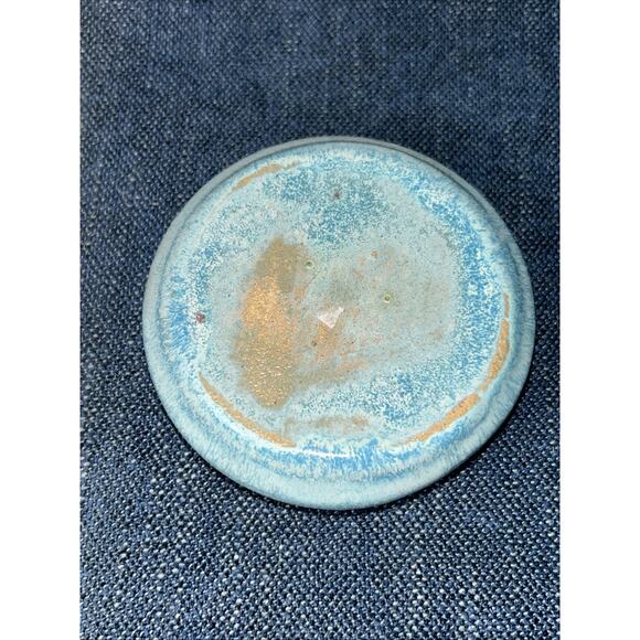 Studio Pottery 4" W 1.25" T 9 Hole Flower Frog Crystalline Glaze Turquoise - Picture 5 of 9